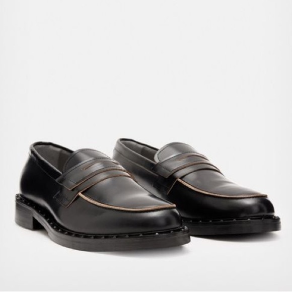 All Saints Other - All Saints Dalias Leather Penny Loafers Studded Black Business Wedding Men Sz 13